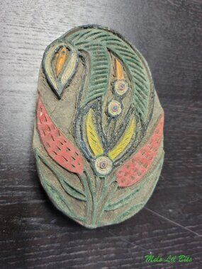 Hand Carved and Painted Wooden Flower Stamp Wall Hanging Plaque